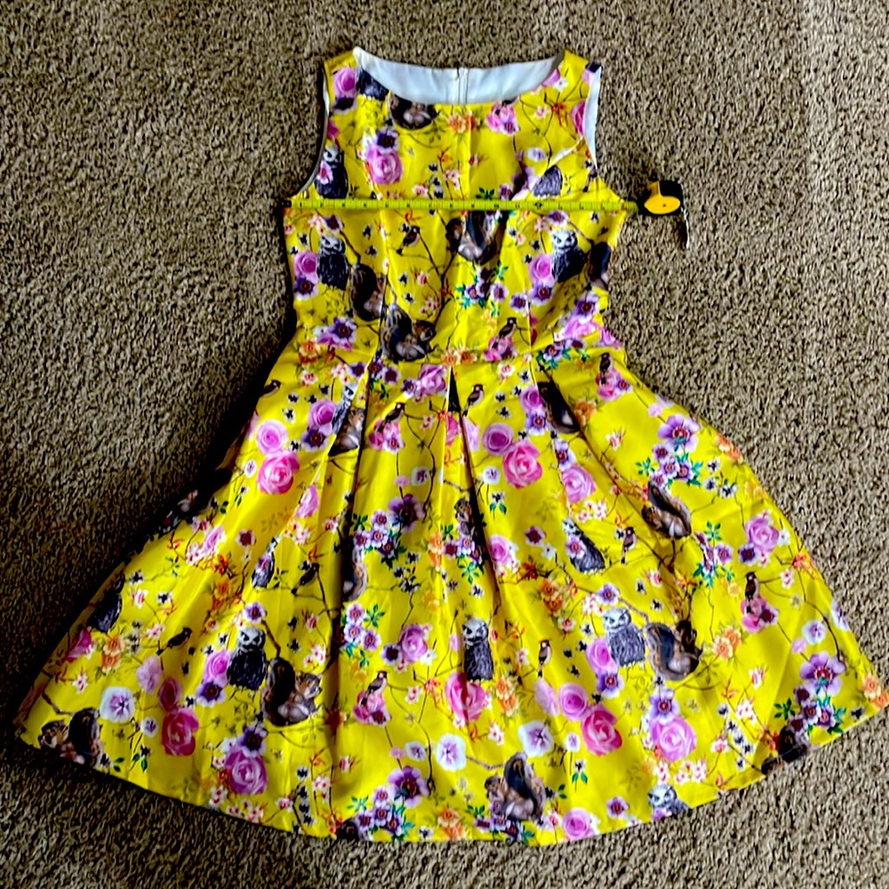 Zaful Squirrel Owl Print Yellow Flare Dress